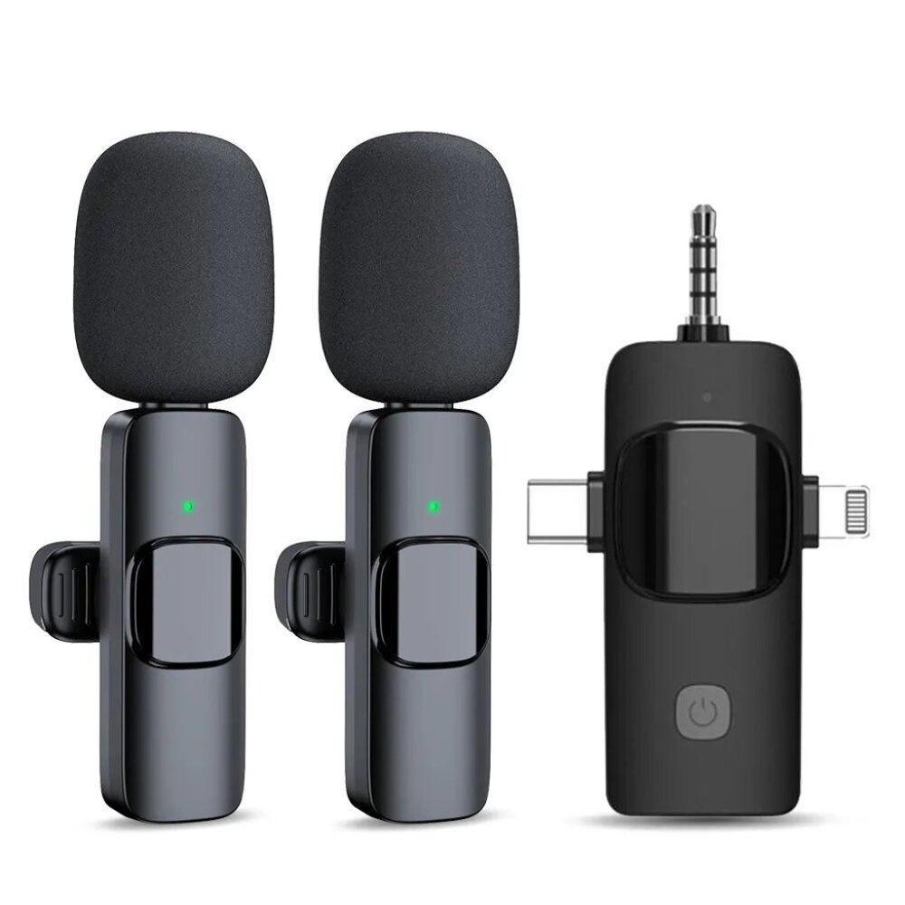Portable 3-in-1 Wireless Lavalier Microphone – Noise-Canceling, Mini Lapel Mic f